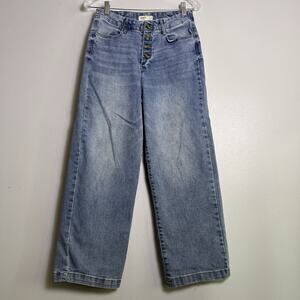 OAT Women's High Rise Wide Leg Ankle Jeans Sz 28 Button Fly Light Wash Denim